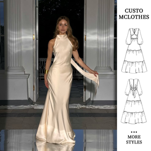 Vestido Longo Requintado Cor Marfim com Gola Halter e Faixa Fluida para Ocasiões Elegantes Estilo Luxo - Product Image 1