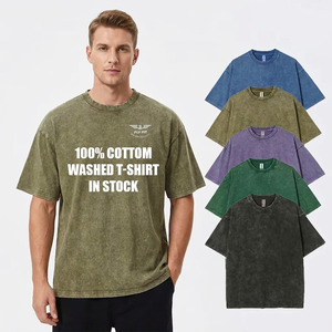 เสื้อยืดคอกลมทรงหลวมสไตล์วินเทจ ผ้าคอตตอนเจอร์ซีย์ 100% ซักย้อมแบบแอซิดวอช เป็นมิตรต่อสิ่งแวดล้อม สำหรับผู้ชาย ดีไซน์เรียบ - Product Image 1