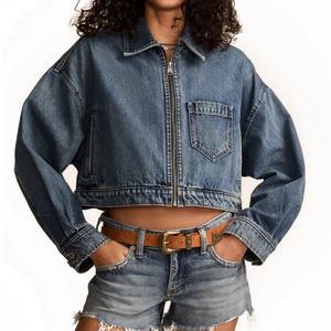 Nouvelle arrivée, veste en jean courte pour femme, streetwear de haute qualité, manches longues, fermeture éclair intégrale, veste en jean décontractée - Product Image 1