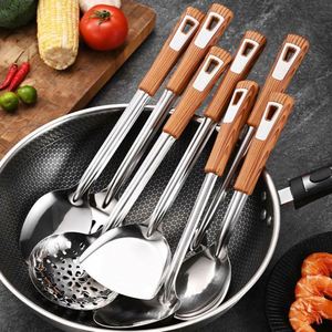 Utensilios de Cocina de Acero Inoxidable, Juego de Cucharas y Espátulas con Mango de PP con Aspecto de Madera, Colador, Utensilios de Cocina para Cocinar - Product Image 2