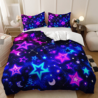 Ensemble de literie en microfibre écologique 3 pièces, étoiles néon colorées, galaxie, espace, ciel nocturne cosmique, housse de couette imprimée en 3D pour la maison
