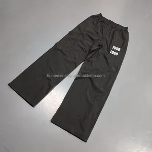 Calças de treino de nylon com perna reta causal preta personalizada de alta qualidade forro de malha corta-vento calças masculinas de poliéster