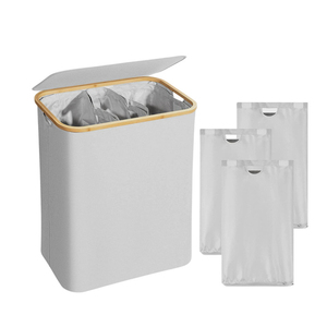 3 phần quần áo bẩn hampers cho giặt tre xử lý chia giặt giỏ giặt <span class=keywords><strong>Hamper</strong></span> với nắp - Product Image 4