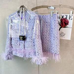 <span class=keywords><strong>Giacca</strong></span> monopetto da <span class=keywords><strong>donna</strong></span> a scacchi <span class=keywords><strong>Tweed</strong></span> a 2 pezzi con decorazione a bottoni e Set gonna corta - Product Image 6