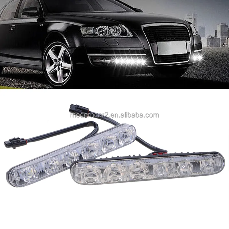 Luces de circulación diurna para coche con lente de luz alta, lámpara antiniebla, 6LED, blanco frío, 12V, 6000k, carcasa de aluminio DRL de haz alto/bajo, 2 uds.