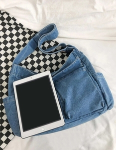 Usine BSCI sacs à bandoulière en toile denim grande capacité style sac de messager décontracté pour garçons et filles étudiants adolescents - Product Image 3