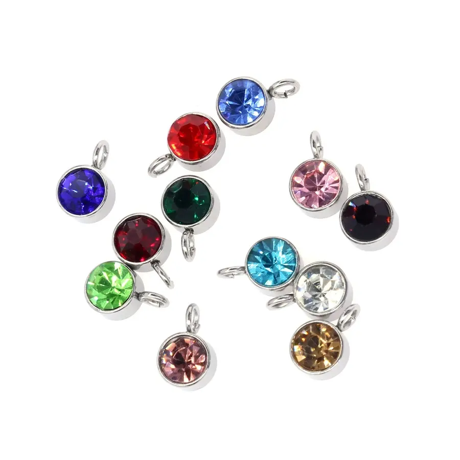 Vente en gros argent plaqué or acier inoxydable 6mm pierre de naissance petits pendentifs à breloque pour femmes collier accessoires