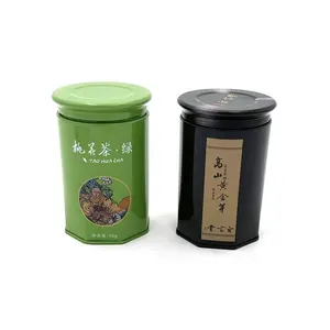 Hot selling octagonal tin cans with bottom shaped tea leaves, spiral lid sealed tea packaging tin cans, 50g tin containers