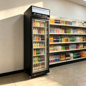 Réfrigérateur commercial pour supermarché, vitrine réfrigérée à porte simple avec éclairage LED et système anti-givre pour boissons - Product Image 1