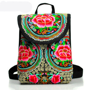 Sac à dos en toile brodée avec fermeture éclair pour femme, élégant, vintage, ethnique, floral, sac à main, sac de shopping, sac de voyage - Product Image 3