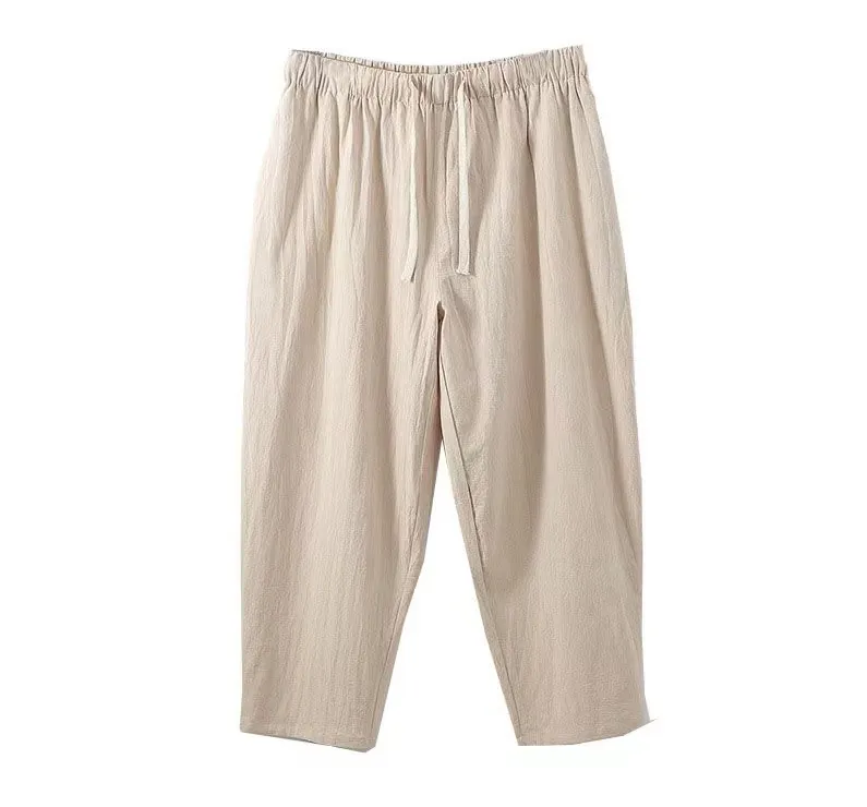 2023 Spring& summer wholesale custom cotton jersey pants elastic plus size loose ankle-Length mid- waist pans