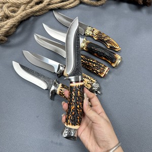 Dao cắm trại lưỡi dao đánh bóng satin cao cấp bán buôn, cán giả nai, dao chiến thuật, dao săn bắn cao cấp kèm bao da - Product Image 3