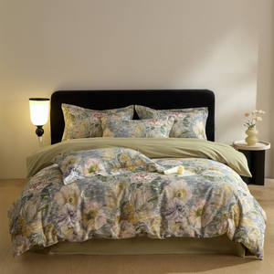 Haute qualité impression réactive 200TC motif végétal Textile de maison 100% coton vert <span class=keywords><strong>couette</strong></span> housse de <span class=keywords><strong>couette</strong></span> 2 taie d'oreiller ensemble de literie - Product Image 3