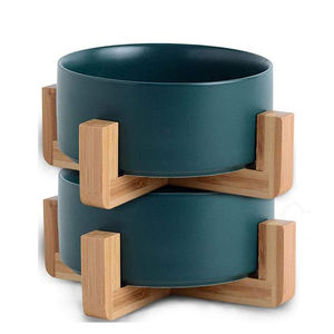 Protection personnalisée de la colonne cervicale de l'animal, bol en céramique en acier inoxydable pour chien et chat avec support en bambou - Product Image 1