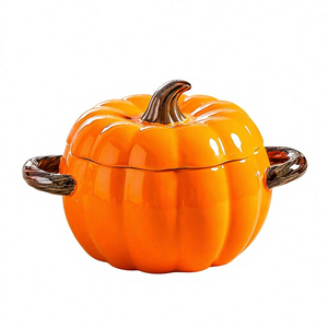 Pot à soupe en céramique moderne et créatif, design élégant, grand bol à nouilles en forme d'escargot, pot à soupe en forme de citrouille à double anse, couvercle au design créatif - Product Image 5