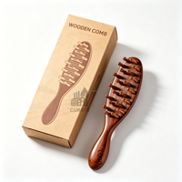 Brosse à locs en bois de santal naturel avec logo personnalisé, poils naturels, masseur de cuir chevelu compact pour hommes et femmes