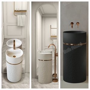 Lavabo sur pied en pierre artificielle de couleur crème moderne de haute qualité, surface solide facile à nettoyer, pour salle de bain - Product Image 1