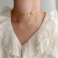 Collar de Verano Clásico para Mujer, de Acero Inoxidable, con Lazo, Cadena de Serpiente con Aguamarina, Chapado en Oro de 18K, para Regalo de Compromiso