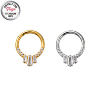 Bijou de piercing Freya G23 en titane ASTM F136, anneau de nez septum en zircon, clicker segmenté articulé, boucle d'oreille créole dorée pour Daith, Rook, Snug