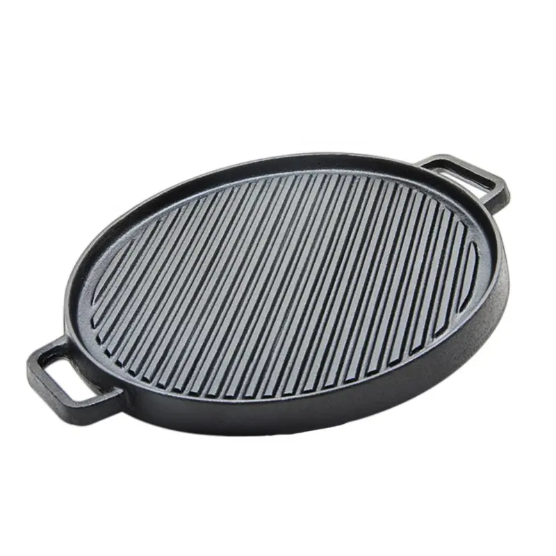 Custom Solution Cast Iron Flat Fry Reversible Roasting Non Stick BBQ Grill Griddle Pan Multi Grill Pan