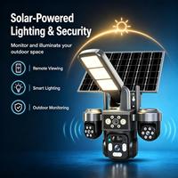 Caméra de surveillance extérieure sans fil WiFi à 3 objectifs avec panneau solaire et lumière, communication bidirectionnelle, alerte de mouvement, dispositif de sécurité domestique