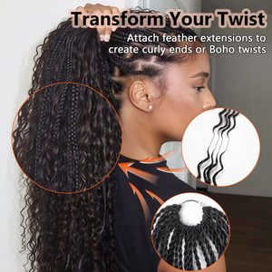 Extensions de cheveux humains au crochet effet plume pour femmes noires, boucles ondulées, style polyvalent, <span class=keywords><strong>noir</strong></span> naturel, pour tresses - Product Image 3
