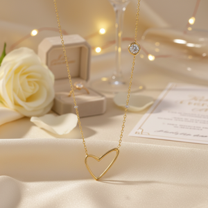 14K Yellow Solid Gold Necklace Cute Heart Shape <b>Light</b> <b>Rose</b> Cut Zircon Charm Gifts Weddings Parties Engagements Anniversaries - Product Image 3
