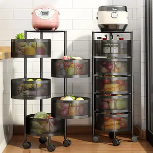 Meilleur à utiliser chariot de sol multifonctionnel à 5 niveaux Rotation à 360 degrés étagère de cuisine étagère de stockage de fruits et légumes