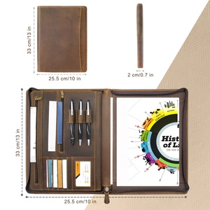 Boshiho File Folder Cover Organizer Crazy Horse Genuine Leather Legal Pad Padfolio Zipper <b>Portfolio</b> Folder Organizer <b>case</b> - Product Image 5