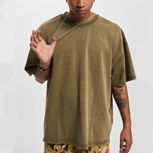 Camiseta de Hombre Verde Oliva 100% Algodón, Manga Corta, Cuello Redondo, Corte Holgado, Color Sólido, Diseño Liso Tejido - Product Image 6