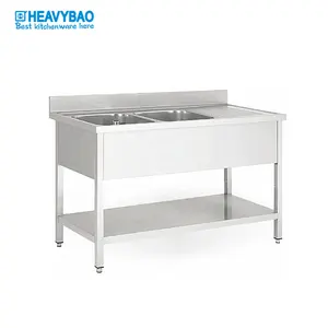 Heavybao Unique Commercial Double Stainless Steel Sink Table/Metal Kitchen Catering Sink Washing Basin China Factory