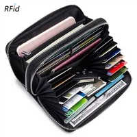 zipper closure leather RFID wallet RFID cards holder handbag with coins pocket phone and passport positions