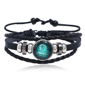 Nueva Pulsera de Cuero Luminosa con los 12 Signos del Zodiaco para Hombre, Pulsera de Moda con Diseño Trenzado y Signo del Horóscopo - Product Image 1
