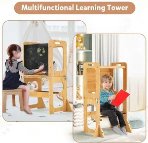 Wooden Kitchen Montessori Tower Stepping Stool Kid Step Stool Learning Helper Tower