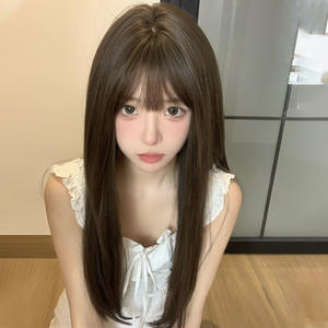 วิกผมยาวตรงสไตล์โลลิต้า พร้อมผมหน้าม้าปัดข้าง เส้นผมธรรมชาติ ใยคาเนคาลอน ผ้าลูกไม้โปร่งใส เหมาะกับทุกรูปหน้า - Product Image 2