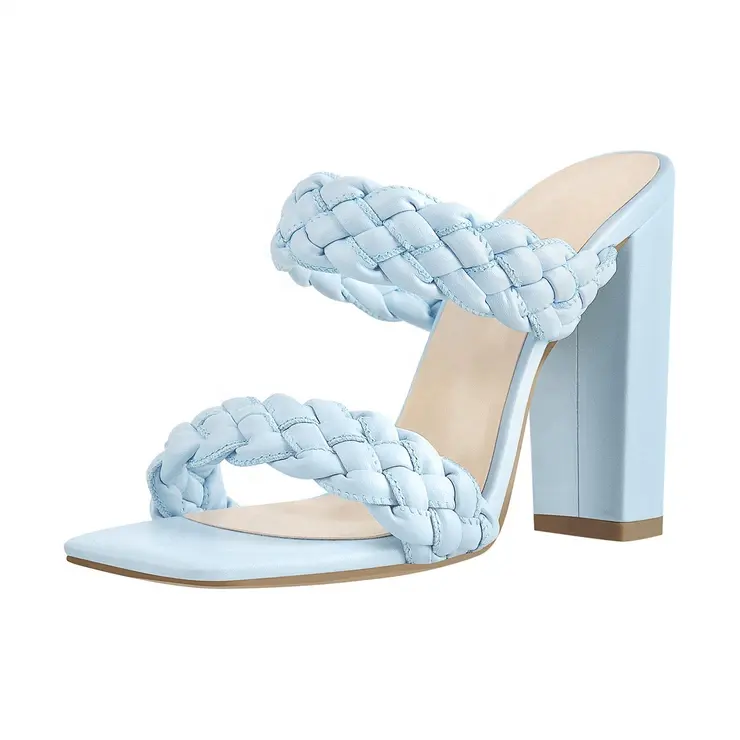 블루 컬러 브레이드 스타일 어퍼 여성 샌들 힐 신발 뜨거운 판매 여름 신발