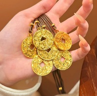 " Pendentif en glace pilée avec des mots porte-bonheur pour la paix "   Collier long scintillant Rich Coin, accessoire pendentif pour femme