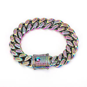 गर्म 18k सोने की प्लेटेड क्यूबन लिंक चेन ब्रेसलेट हिप हॉप डायमंड स्टेनलेस स्टील मीमी ब्रेसलेट - Product Image 1