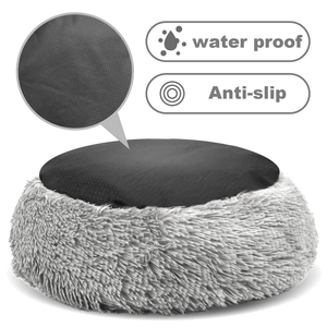 Großes, anpassbares Katzen- und Hundebett, waschbar, weiches, flauschiges Kissen, einfarbiges Plüsch-Donut-Hundebett-Zubehör, Kunstfell - Product Image 4