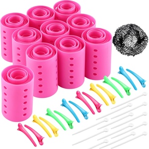 Ensemble de bigoudis magnétiques lisses de plusieurs tailles, outils de coiffure DIY, bigoudis en plastique avec pinces et filet à cheveux - Product Image 1