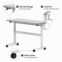 Bureau debout réglable manuel minimaliste avec manivelle, cadre métallique, options de couleur, table d'ordinateur mobile sur roulettes, vente en gros pour la maison