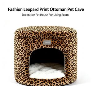 2 In 1 Round Ottoman Stool Pet <b>Bed</b> Hidden Enclosed Cat Cave House Dual Use Dressing Table Stool For Small <b>Dogs</b> Cats - Product Image 1