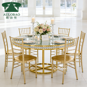 Tables de salle à manger en cristal pour mariage avec cadre en acier inoxydable doré - Product Image 1