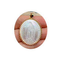 Vente en gros de pendentifs ovales en alliage plaqué or 18 carats, Vierge Marie de Guadalupe, coquille de nacre, fabrication de bijoux, accessoires pour colliers