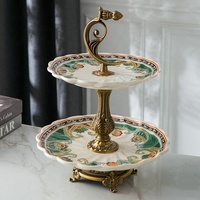 Nouveau plateau à fruits en céramique à double couche à motif végétal écologique avec un design minimaliste pour le salon, assiette en porcelaine de qualité alimentaire
