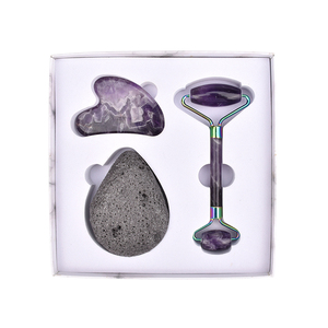 2020 Venta caliente, cuidado de la <span class=keywords><strong>Piel</strong></span> púrpura de cristal de amatista de Guasha conjunto Jade rodillo para la cara - Product Image 5