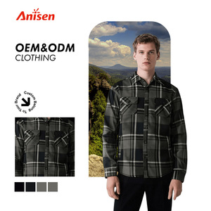 Veste chemise en flanelle matelassée personnalisée pour hommes Manteau d'hiver chaud à manches longues avec logo à carreaux sur le devant - Product Image 1