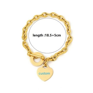 Pulsera de Acero Inoxidable al por Mayor con Grabado Personalizado en Árabe, Pulsera con Dije de Corazón y Moneda OT - Product Image 6