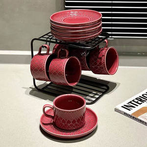 Juego de Taza y Platillo de Café con Patrón de Encaje Repujado, Estilo Francés Elegante, con Portavasos, Taza de Cerámica Retro para el Té de la Tarde en Casa - Product Image 2