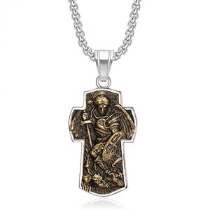 Stainless Steel Cross Pendant <b>Necklace</b> Archangel St Michael Design Unisex Gift Jewelry - Product Image 5
